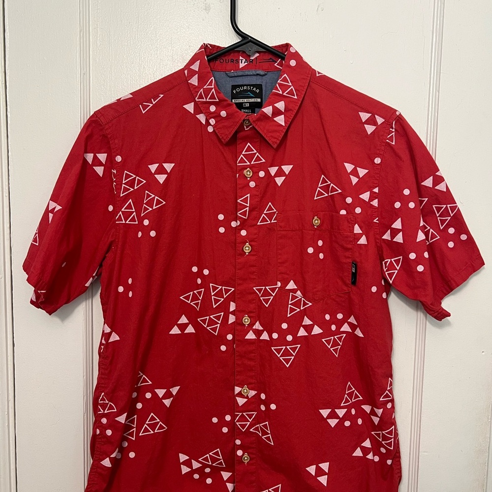 Fourstar x Lakai Red Geometric Men's Casual Skate Button Up Short Sleeve Shirt